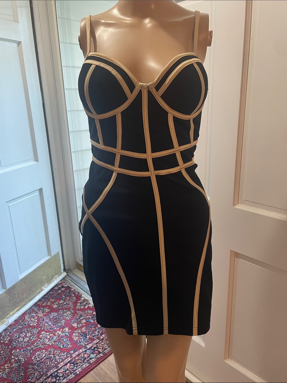 Blashe Black Mini Bodycon Dress with Gold Trim - Women's
